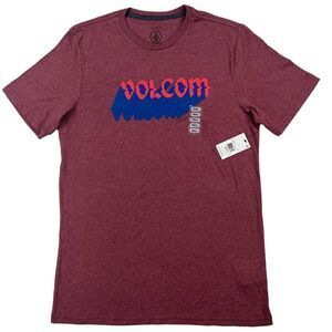 New Volcom Men US S Red T-Shirt Crew Neck Short Sleeve Logo Casual Night Creep